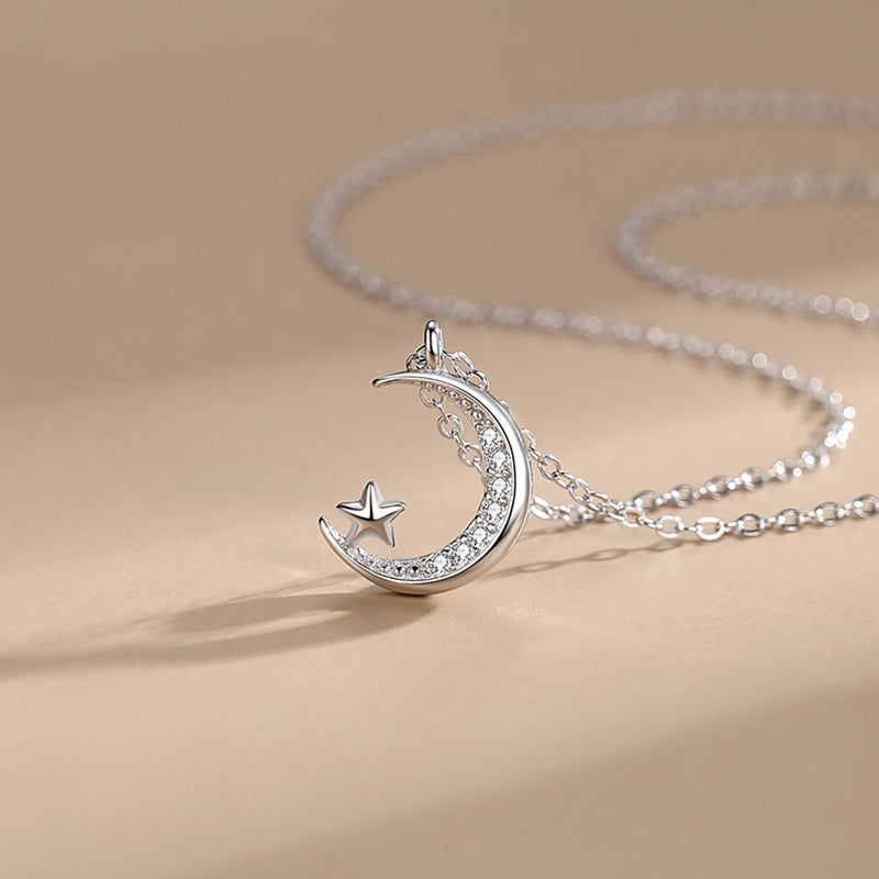 Crescent Moon with Star Necklace
