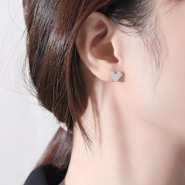 Sparkling Heart Stud Earrings