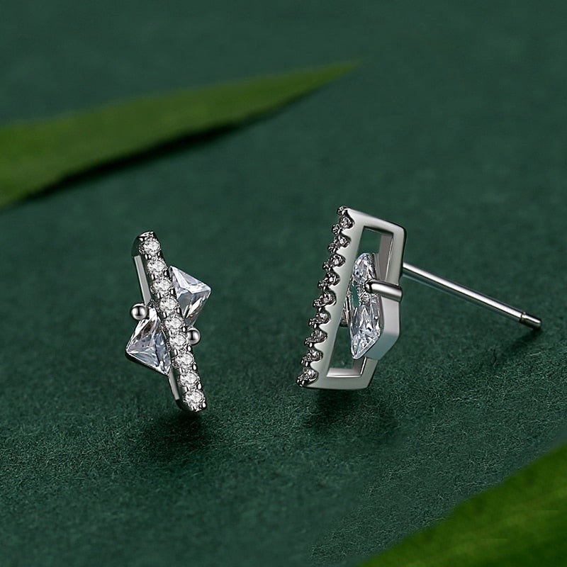 CZ Bar Earrings Silver Stud Earrings