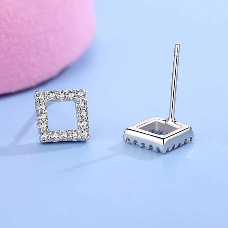 Shining Zircon Square Frame Stud Earrings