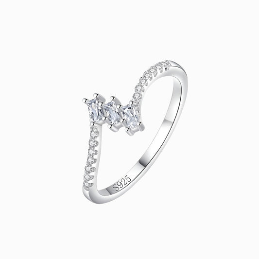 3-Stone Baguette Curved Bypass Ring